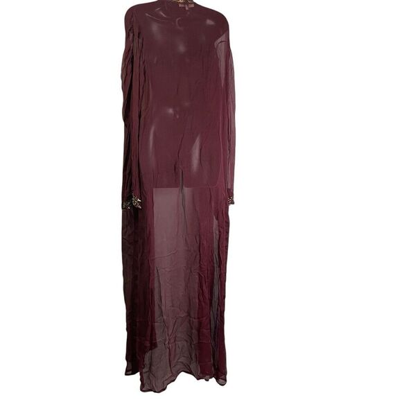 La Fuori Silk Beaded Sequin Topper Duster in Burgundy/Mauve Large Coverup - Picture 11 of 16